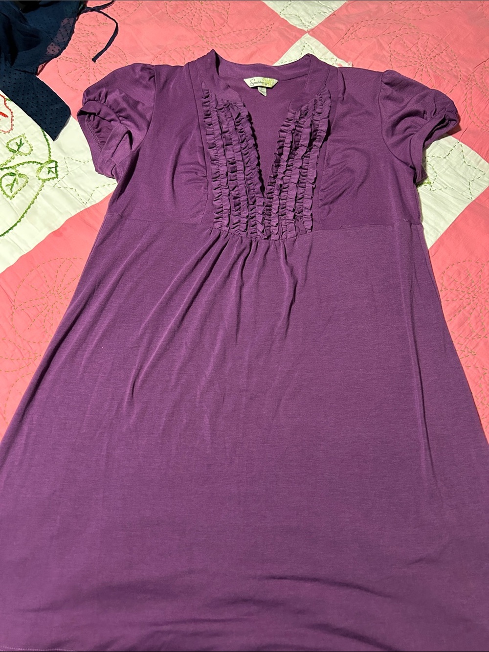 Speechless Purple Ruffle V-Neck Short Sleeve Tunic